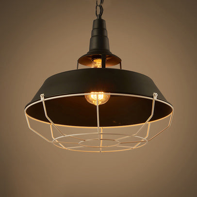 Barn Metal Hanging Light - Industrial 1 Head Warehouse Suspended Lamp With Wire Cage Shade (Black)