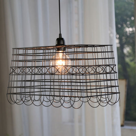 Industrial Wire Mesh Pendant Light with Stylish Metal Black Finish, Ideal for Balcony, 1-Light