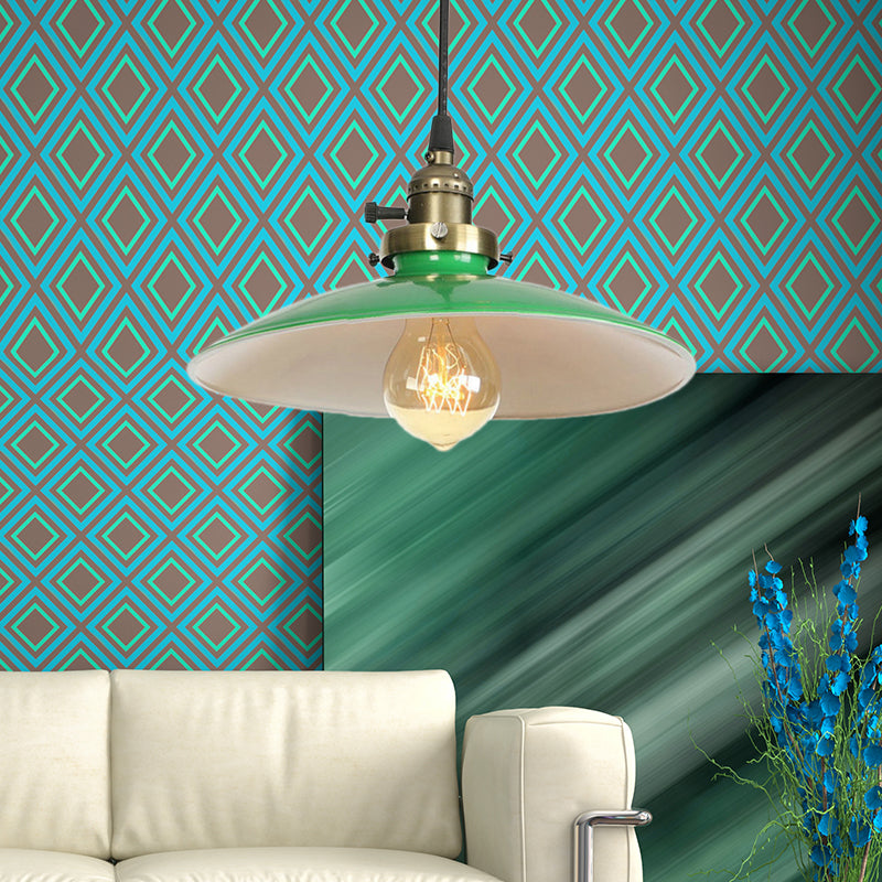 Vintage Style Green Metal Saucer Pendant Light With 1 Hanging Bulb - Dining Table Lamp