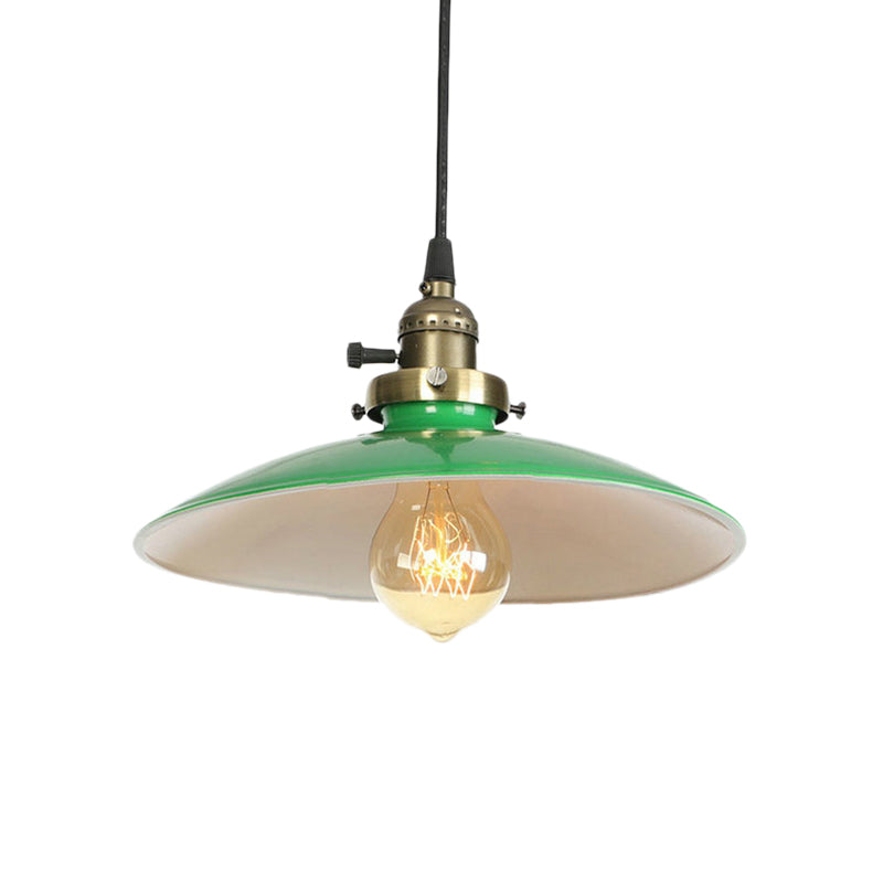 Vintage Style Green Metallic Saucer: 1 Bulb Hanging Lamp