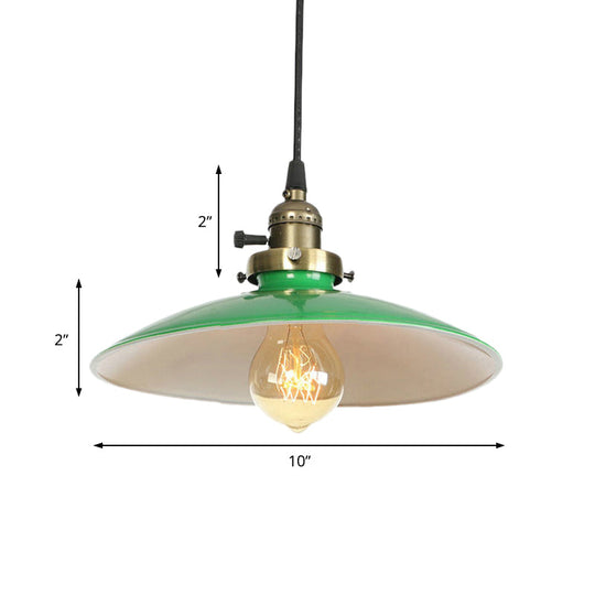 Vintage Style Green Metal Saucer Pendant Light With 1 Hanging Bulb - Dining Table Lamp