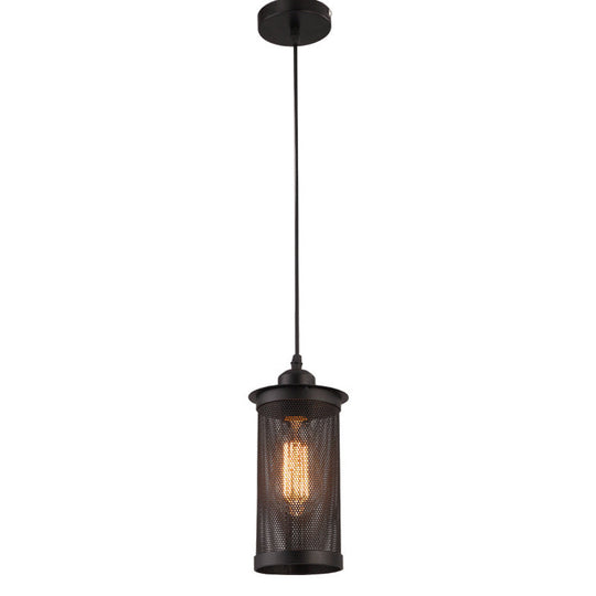 Industrial Metal Hanging Pendant Lamp With Mesh Cage Shade - Black/Rust Finish