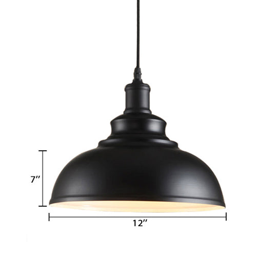 Adjustable Cord Pendant with Metal Dome Shade in Retro Black/Gray - 12"/14"/16" W