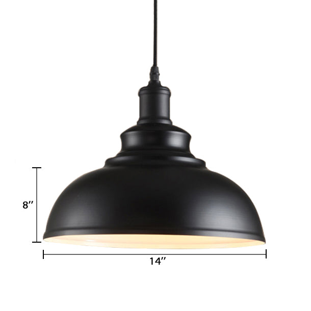 Adjustable Cord Pendant with Metal Dome Shade in Retro Black/Gray - 12"/14"/16" W