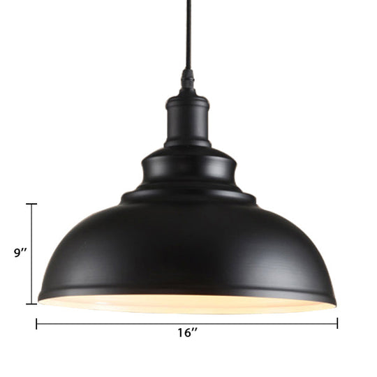 Adjustable Cord Pendant with Metal Dome Shade in Retro Black/Gray - 12"/14"/16" W