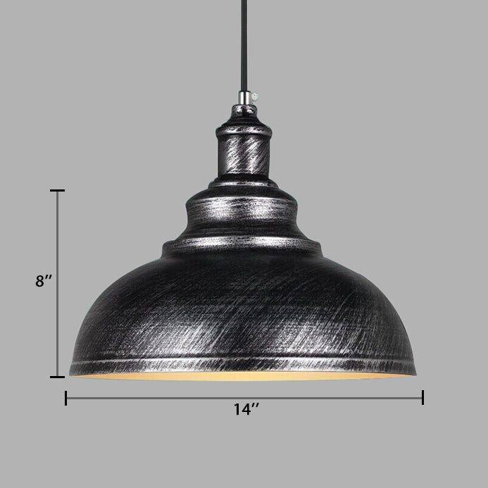 Adjustable Cord Pendant with Metal Dome Shade in Retro Black/Gray - 12"/14"/16" W