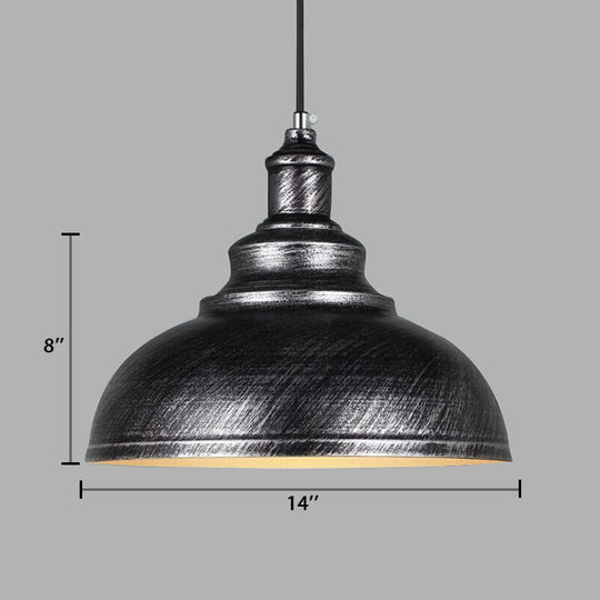 Adjustable Black/Gray Retro Metal Dome Pendant With Cord - 12/14/16 W