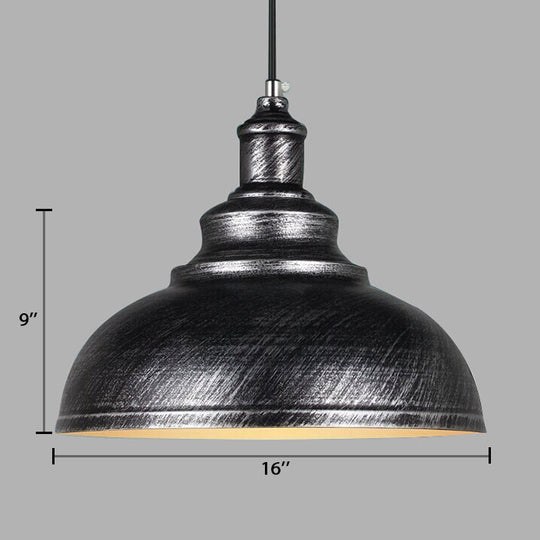 Adjustable Cord Pendant with Metal Dome Shade in Retro Black/Gray - 12"/14"/16" W