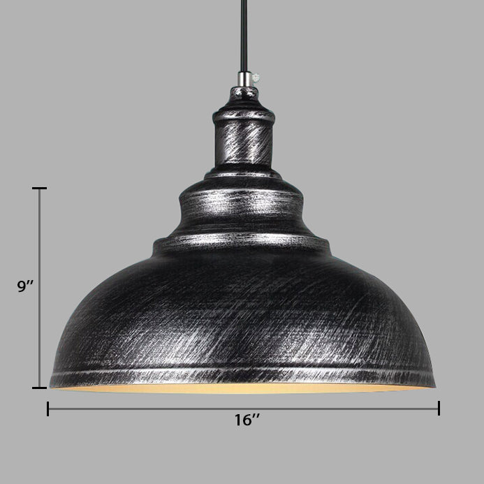 Adjustable Black/Gray Retro Metal Dome Pendant With Cord - 12/14/16 W