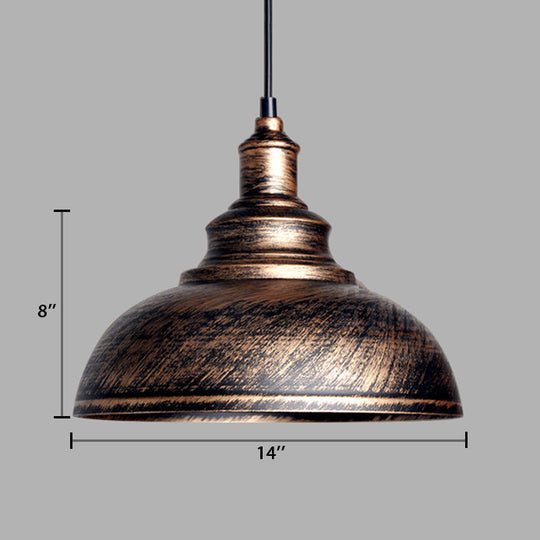 Adjustable Cord Pendant with Metal Dome Shade in Retro Black/Gray - 12"/14"/16" W