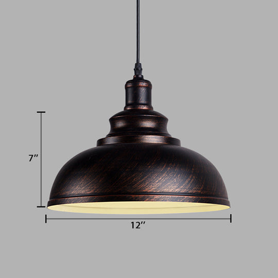 Adjustable Cord Pendant with Metal Dome Shade in Retro Black/Gray - 12"/14"/16" W