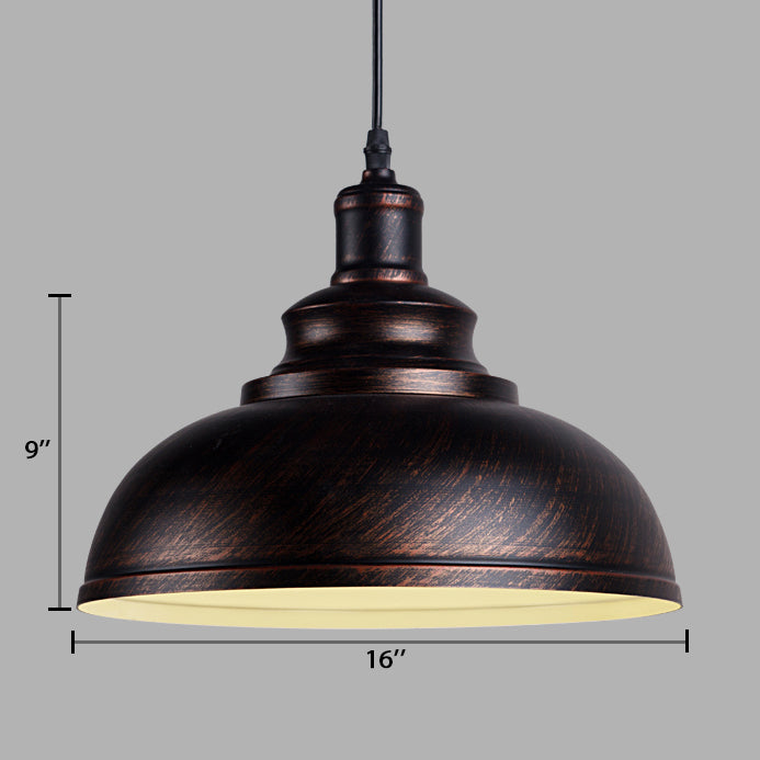 Adjustable Cord Pendant with Metal Dome Shade in Retro Black/Gray - 12"/14"/16" W