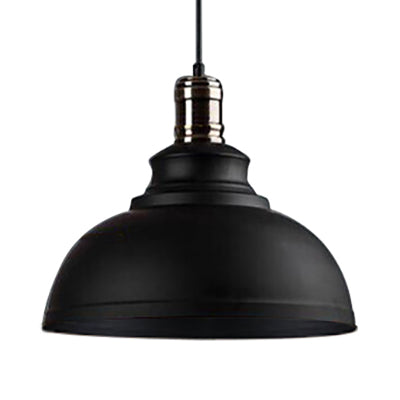 Industrial Style Metallic Pendant Ceiling Light - 12"/14"/16" Dia, 1 Light, Bowl Shade, Black/White Inner