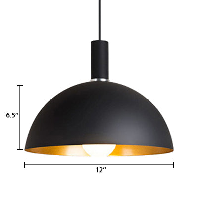 Retro Style Metallic Pendant Lamp - 12"/16" Width, Black Finish Dome Shade - Indoor Ceiling Fixture