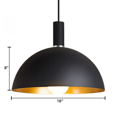 Retro Style Metallic Pendant Lamp - 12"/16" Width, Black Finish Dome Shade - Indoor Ceiling Fixture