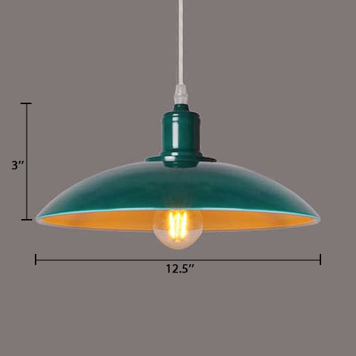 Vintage Metal Saucer Shade Pendant Ceiling Light: Green/Red, Stylish 1-Light Fixture for Table