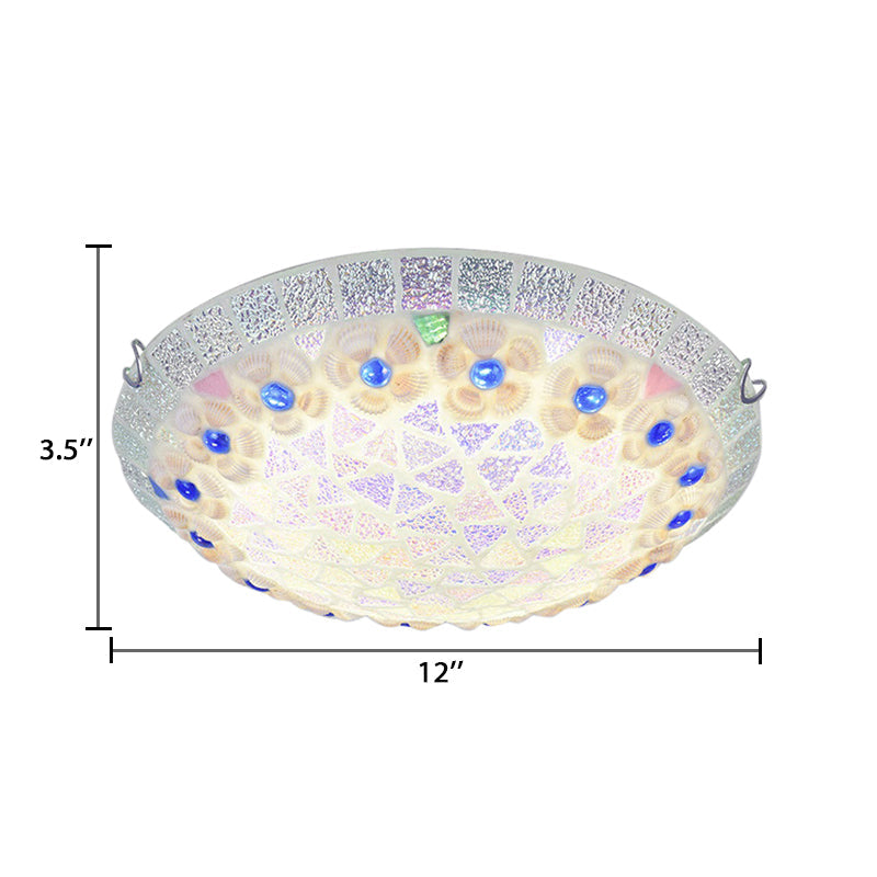 Tiffany Ceiling Light With Mosaic Bowl Design - Stunning Flower And Blue Jewel Décor For Bedroom