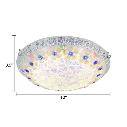 Tiffany Ceiling Light With Mosaic Bowl Design - Stunning Flower And Blue Jewel Décor For Bedroom