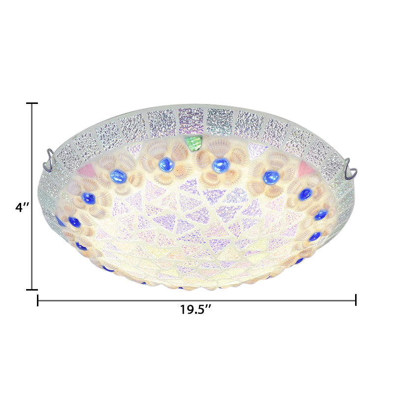 Tiffany Ceiling Light With Mosaic Bowl Design - Stunning Flower And Blue Jewel Décor For Bedroom