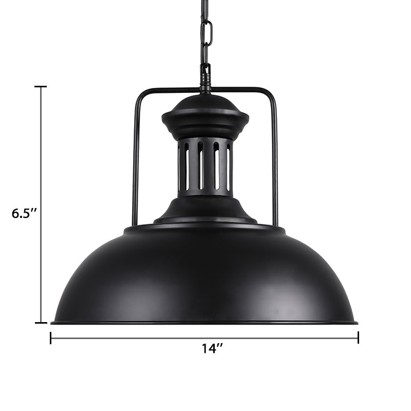 Retro Stylish Metal Pendant Lighting - 1 Bulb 13"/14"/16" Diameter Bowl - Black/White Inner/White