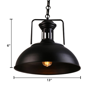 Retro Stylish Metal Pendant Lighting With 1 Bulb - Black/White Inner/White 13/14/16 Dia Bowl