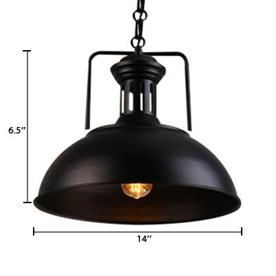 Retro Stylish Metal Pendant Lighting With 1 Bulb - Black/White Inner/White 13/14/16 Dia Bowl