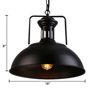 Retro Stylish Metal Pendant Lighting - 1 Bulb 13"/14"/16" Diameter Bowl - Black/White Inner/White