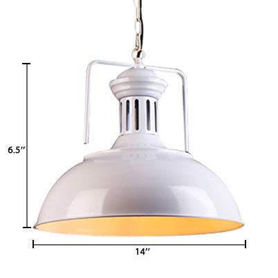 Retro Stylish Metal Pendant Lighting - 1 Bulb 13"/14"/16" Diameter Bowl - Black/White Inner/White