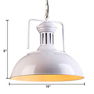 Retro Stylish Metal Pendant Lighting - 1 Bulb 13"/14"/16" Diameter Bowl - Black/White Inner/White