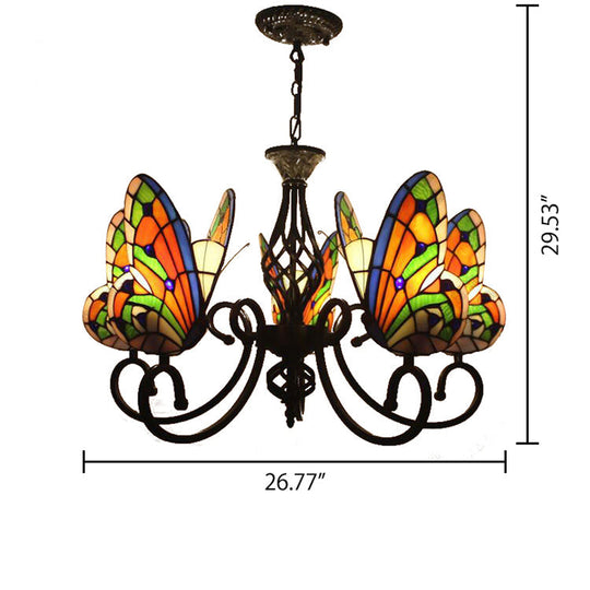 Tiffany Butterfly Chandelier: Exquisite Stained Glass Pendant Light for Dining Room