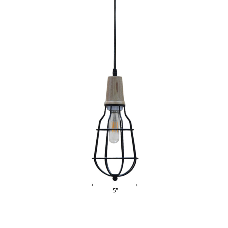 Rustic Lodge Metal Mini Caged Pendant Light for Coffee Shop - Black Finish