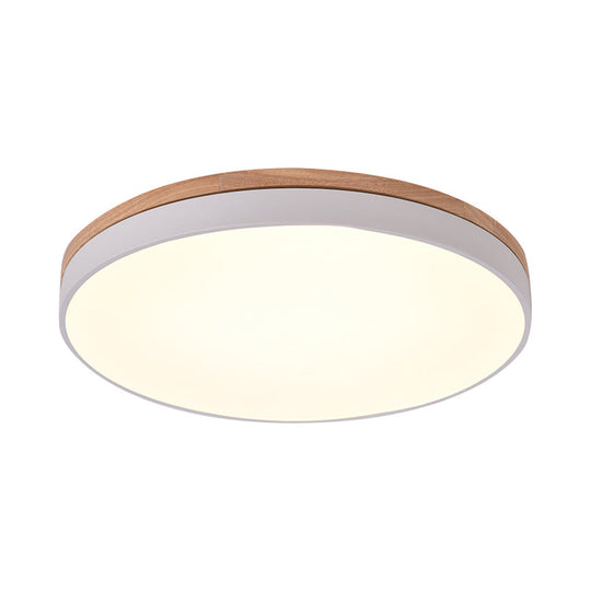 Modern Wooden Led Ceiling Lamp - Wide White Round Flush Mount Single Light For Living Room