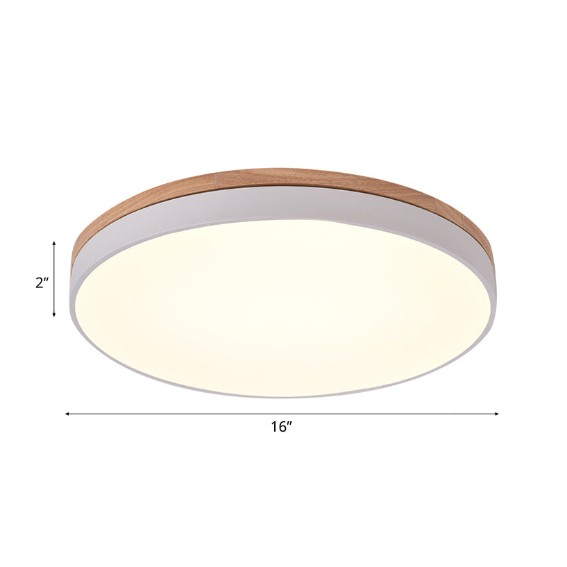 Modern Wooden Led Ceiling Lamp - Wide White Round Flush Mount Single Light For Living Room