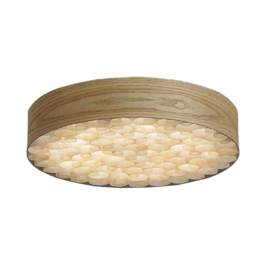 Chinese Wood Shade Beige Ceiling Lamp: Contemporary Single Light Flush Mount Fixture for Living Room