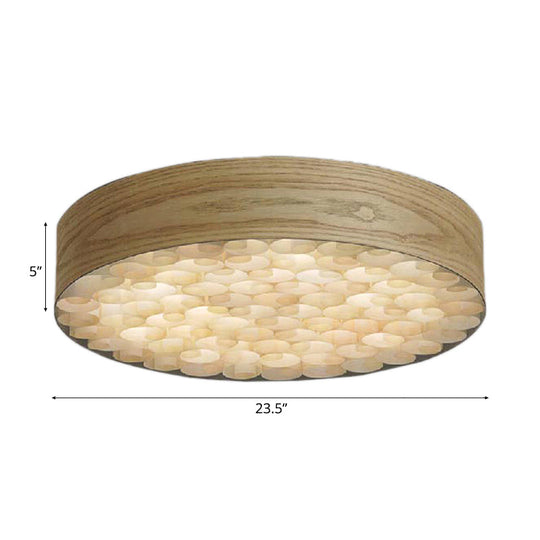 Chinese Wood Shade Beige Ceiling Lamp: Contemporary Single Light Flush Mount Fixture for Living Room