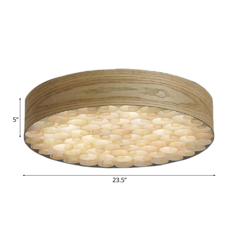 Chinese Wood Shade Beige Ceiling Lamp: Contemporary Single Light Flush Mount Fixture For Living Room