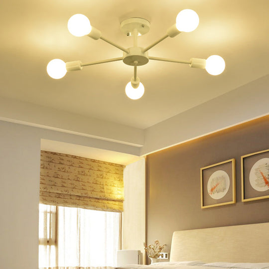 Nordic Metal Sputnik Flush Mount Ceiling Light - 5/10 Lights, White/Black Bedroom Semi Flush