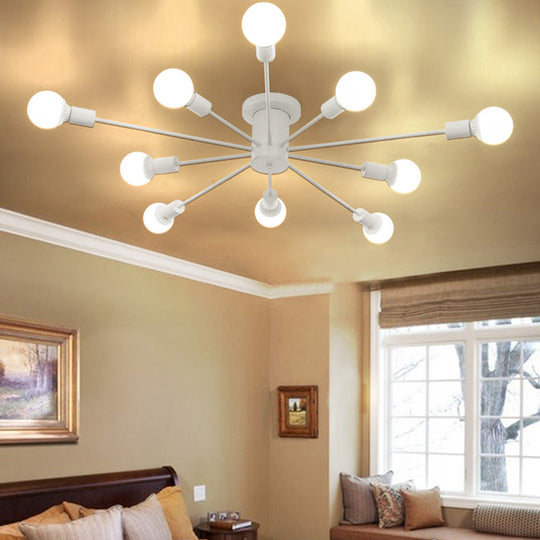 Nordic Metal Sputnik Flush Mount Ceiling Light - 5/10 Lights, White/Black Bedroom Semi Flush