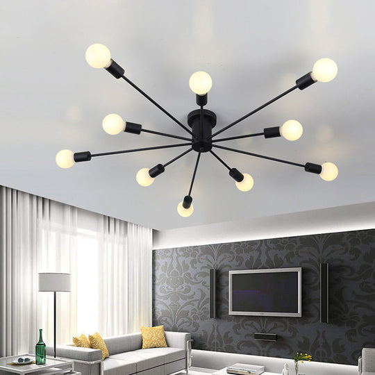 Nordic Metal Sputnik Flush Mount Ceiling Light - 5/10 Lights, White/Black Bedroom Semi Flush