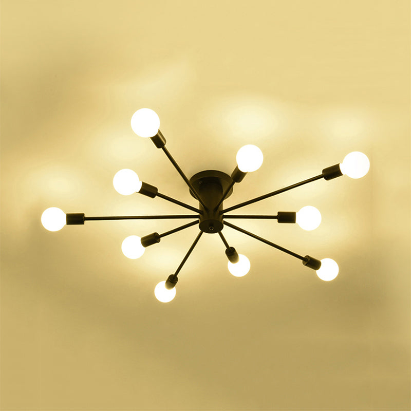 Nordic Metal Sputnik Flush Mount Ceiling Light - 5/10 Lights, White/Black Bedroom Semi Flush