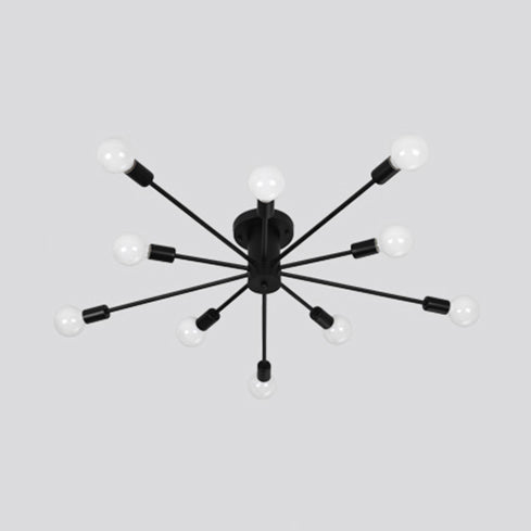 Nordic Metal Sputnik Flush Mount Ceiling Light - 5/10 Lights, White/Black Bedroom Semi Flush