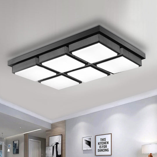 Modern Flush Mount Light with Acrylic Panels - Black/White, 6/9 Lights, Warm/White - Living Room Ceiling Lamp