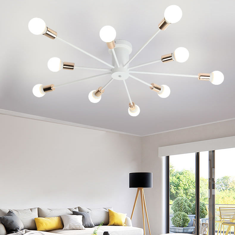 Nordic Metal Sputnik Flush Mount Ceiling Light - 5/10 Lights, White/Black Bedroom Semi Flush