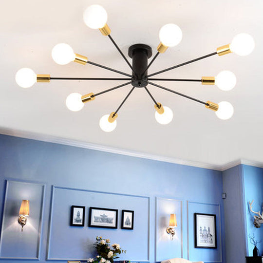 Nordic Metal Sputnik Flush Mount Ceiling Light - 5/10 Lights, White/Black Bedroom Semi Flush