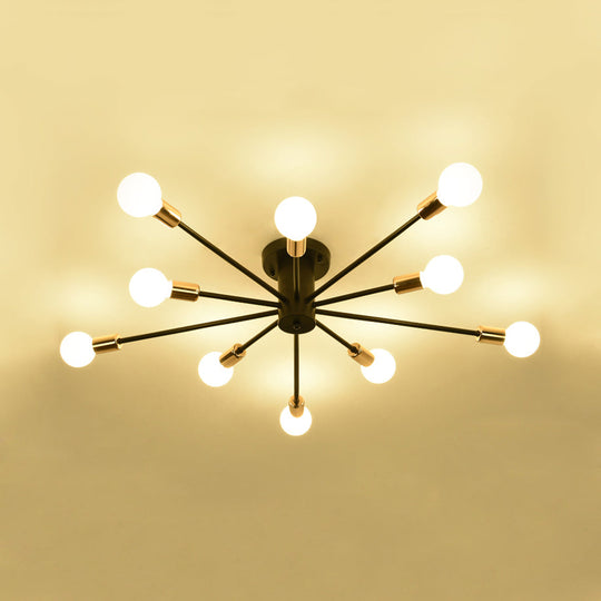 Nordic Metal Sputnik Flush Mount Ceiling Light - 5/10 Lights, White/Black Bedroom Semi Flush