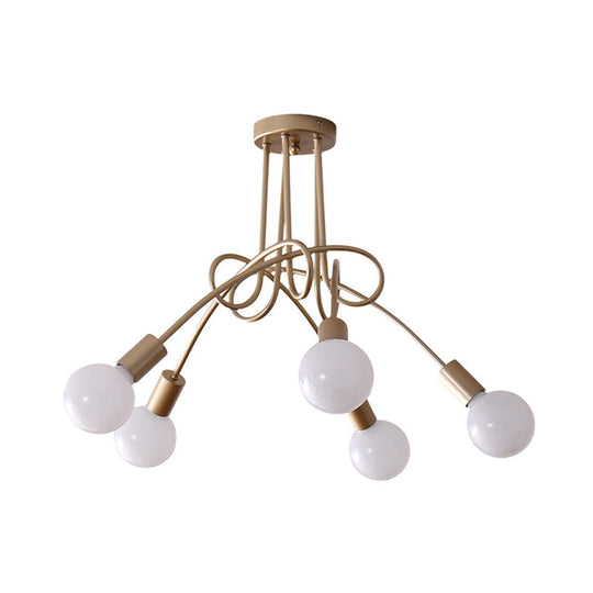 Contemporary Ceiling Light Fixture for Living Room - Spacious Semi Flush Mount with Stylish Metal Twist Arm