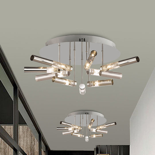 Stylish Sputnik Semi-Flush Light w/ Nine or Twenty-One Stainless Steel Lights - Ideal for Dining Rooms - Silver Tube Shade