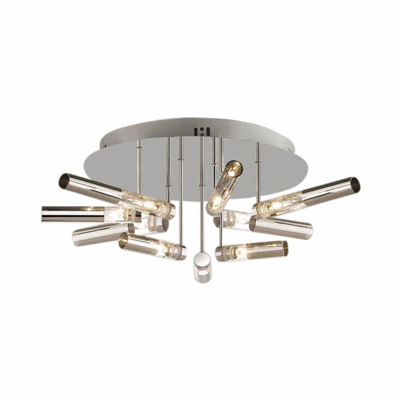 Stylish Sputnik Semi-Flush Light w/ Nine or Twenty-One Stainless Steel Lights - Ideal for Dining Rooms - Silver Tube Shade