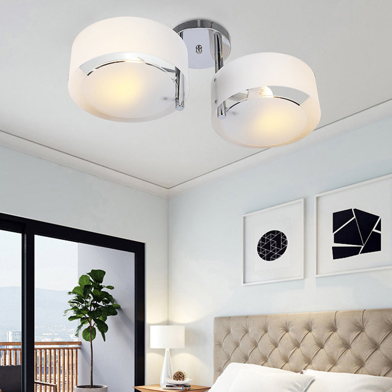 Semi Flush Ceiling Light Fixture - Stunning Drum Acrylic Shade 1/2/3 Lights Modern Silver Design For