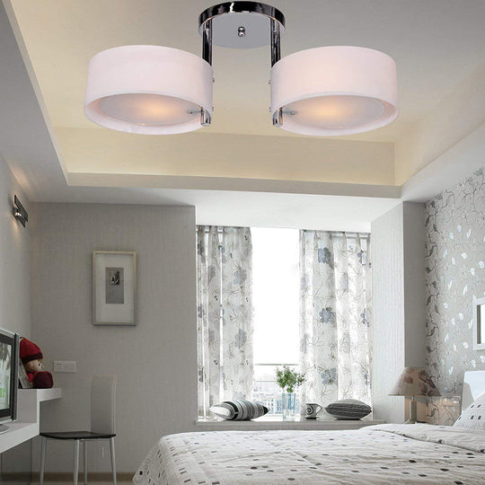 Semi Flush Ceiling Light Fixture - Stunning Drum Acrylic Shade - 1/2/3 Lights - Modern Silver Design for Living Room